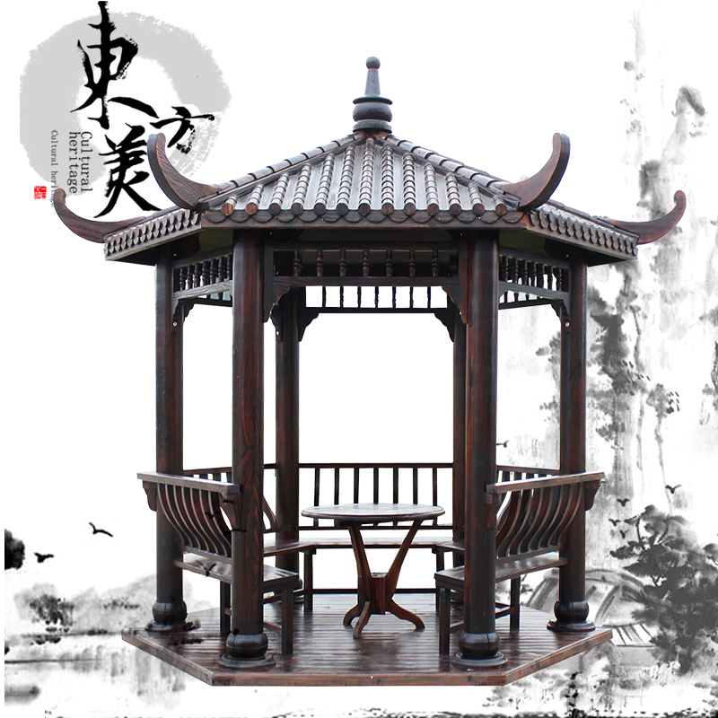 供應(yīng)戶外六角涼亭 防腐木亭子 復(fù)古涼亭