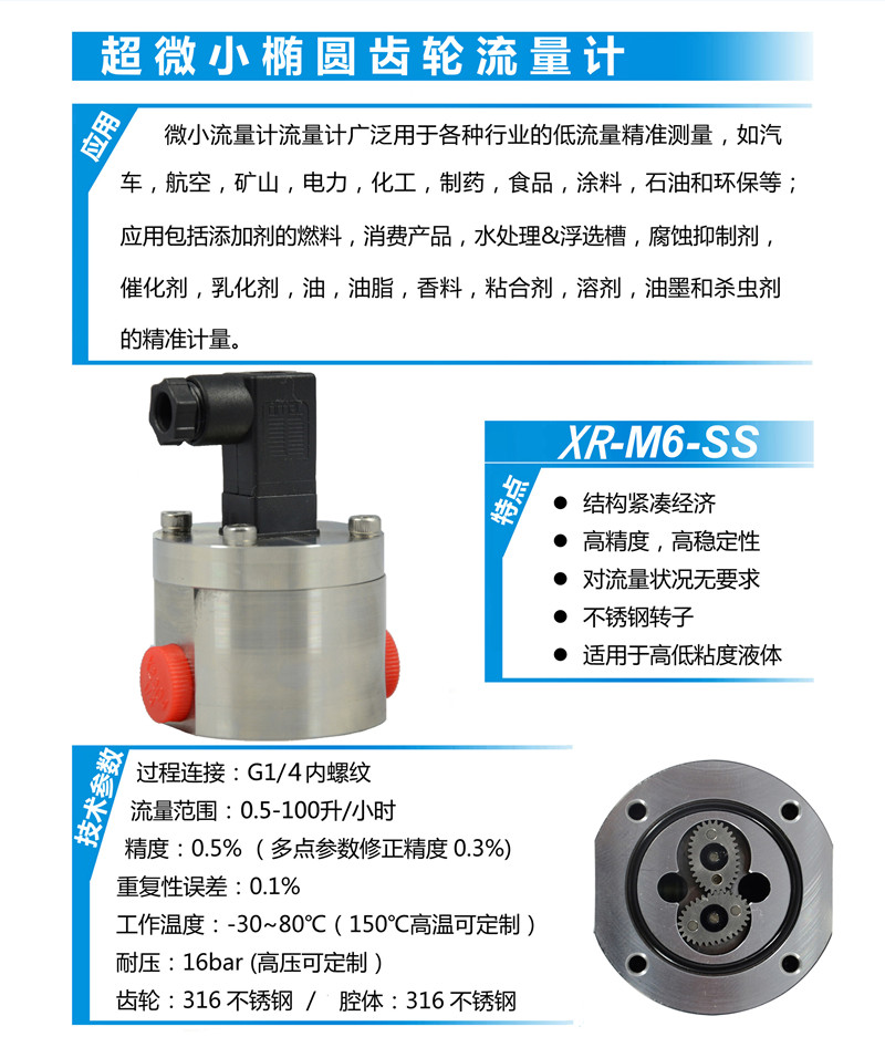 XR-M6-SS 微小橢圓齒輪流量計(jì) 微小型齒輪流量計(jì)