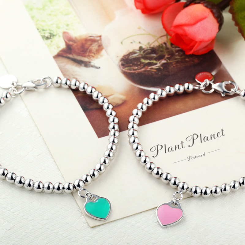 桃心圓珠手鏈 925純銀正品歐美 佛珠手飾 女式銀飾