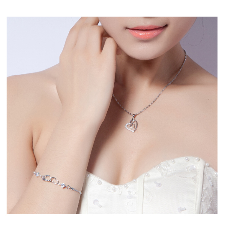 心連心*晶手鏈925純銀手鏈 韓版時(shí)尚手飾女 銀飾品