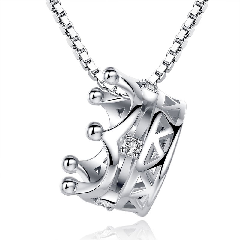 日韓時尚立體項鏈 s925鎖骨鏈純銀鑲嵌皇冠吊墜女鎖骨鏈廠家批發(fā)