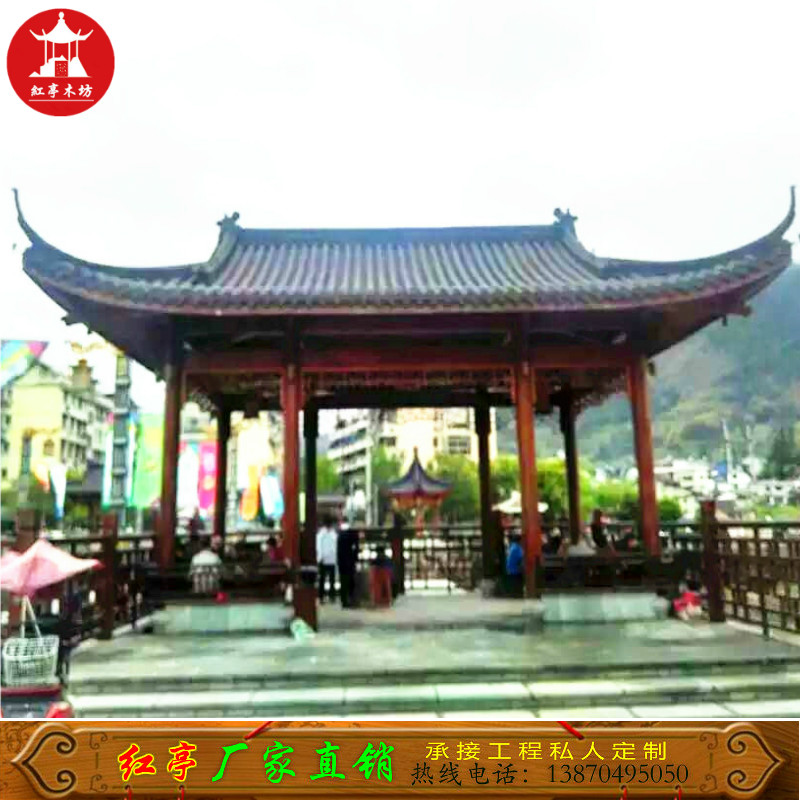 江西廠家定制小青瓦古瓦古建園林景區(qū)炭化防腐木長(zhǎng)廊水榭涼亭
