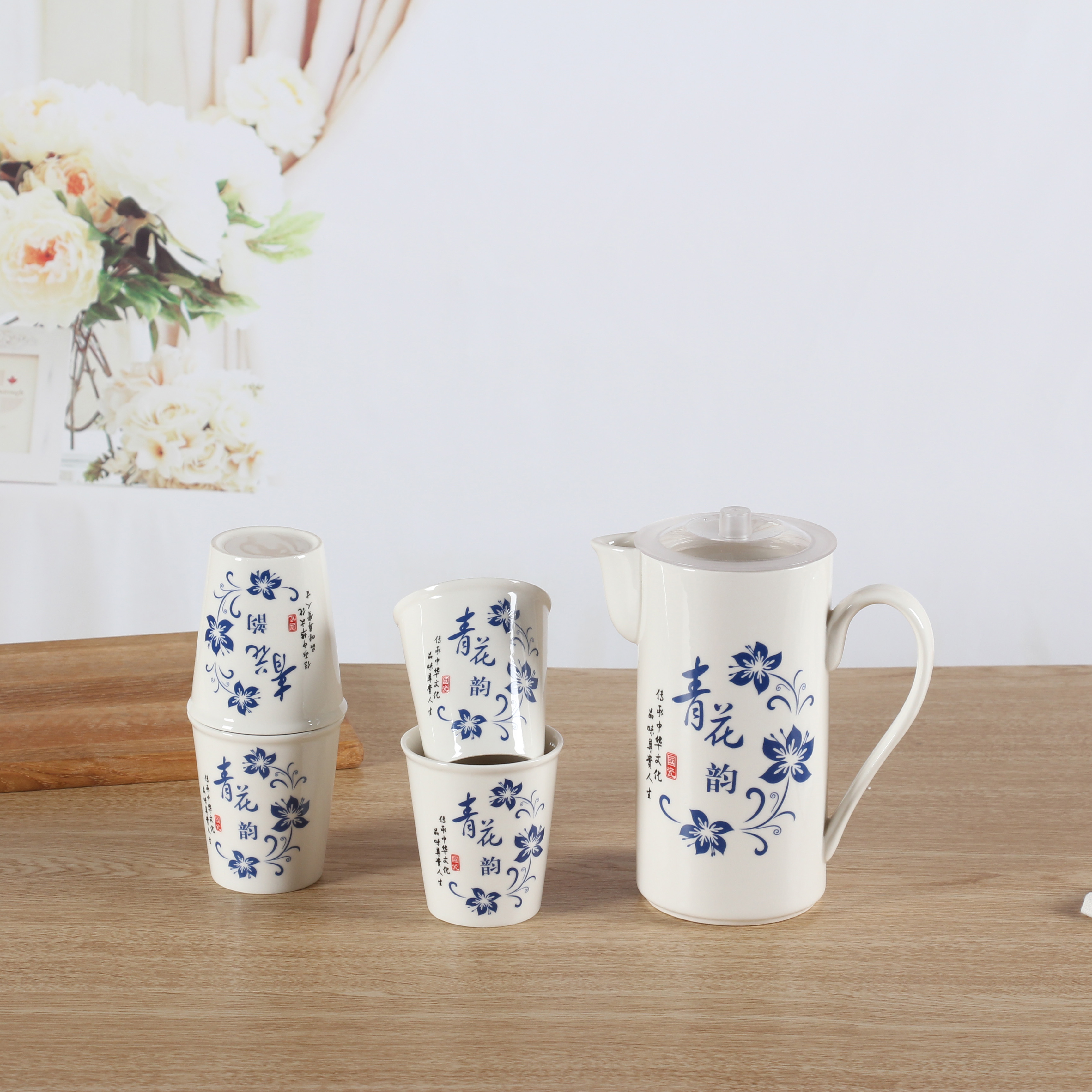 *陶瓷水具套裝 創(chuàng)意冷水壺茶具禮品 耐熱飲杯具組合 可印LOGO 陶瓷1壺4杯冷水壺套裝