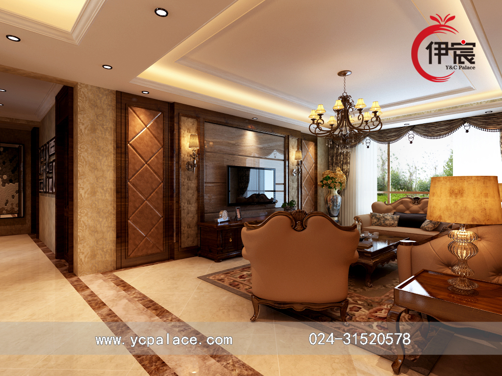 伊宸整木美式木藝背景墻