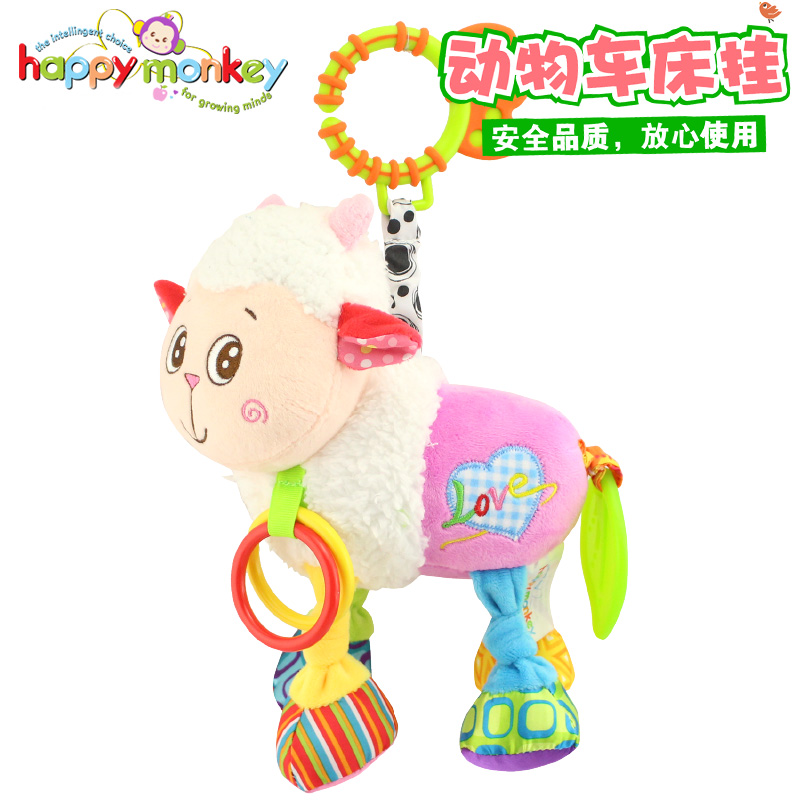 happymonkey 嬰幼兒玩具牙膠玩具小羊車(chē)床掛件玩具啟蒙益智玩具 新款動(dòng)物車(chē)床掛-可愛(ài)小羊