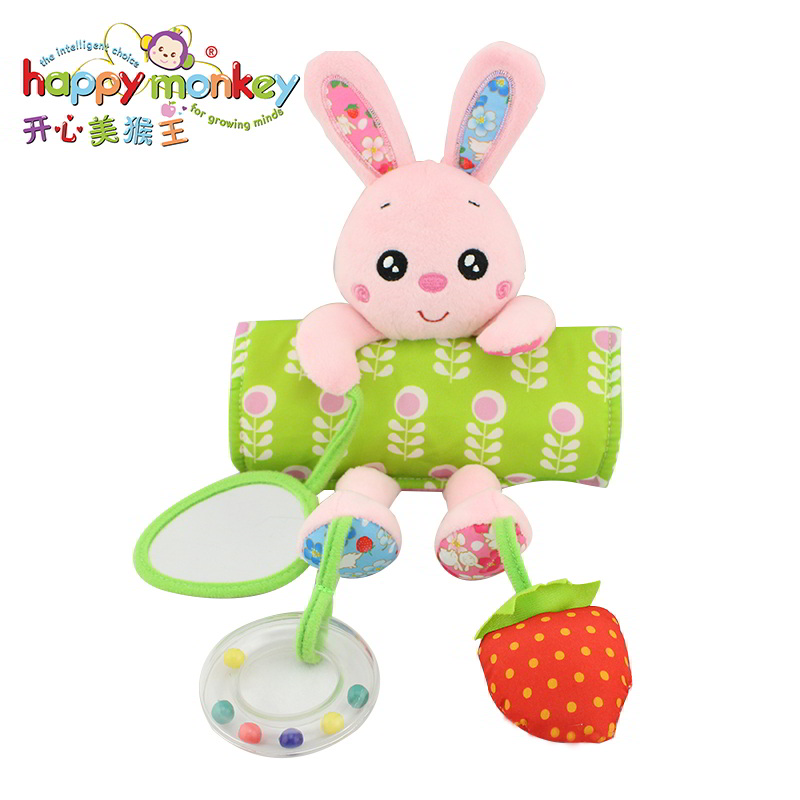 動物車吊掛飾品 - 兔兔 動物嬰幼兒發(fā)音響鈴毛絨玩具動物鏡子手搖鈴?fù)婢?  title=