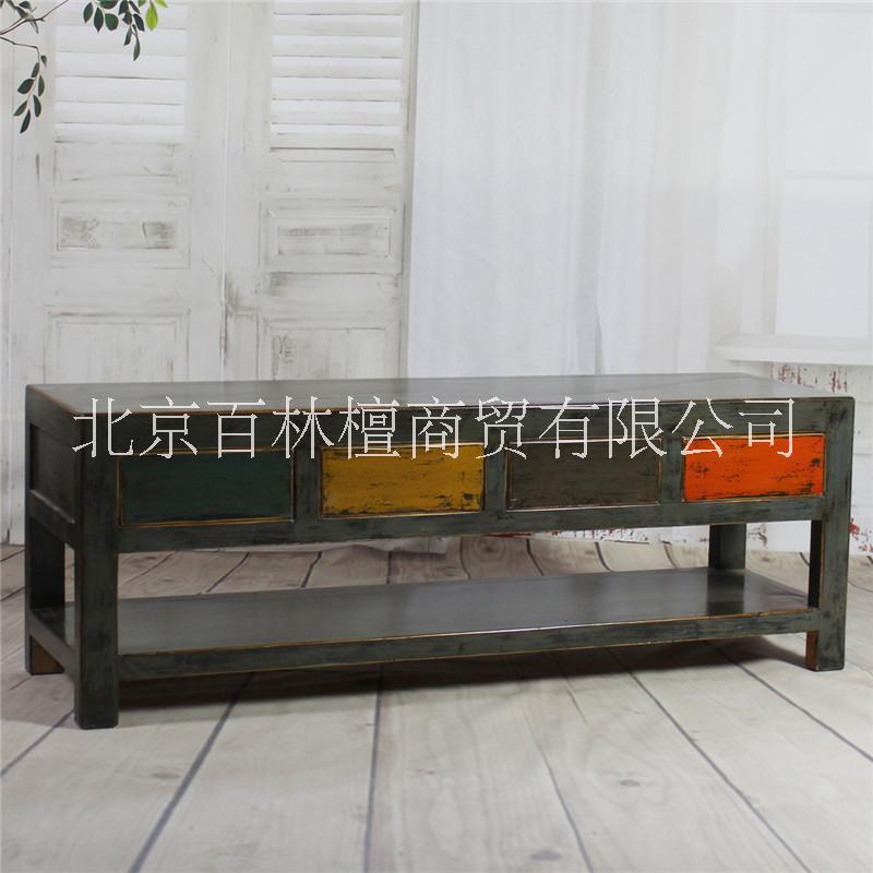 矮柜 復(fù)古做舊老松木地柜 現(xiàn)貨特價 實木雙層電視柜帶抽屜儲物柜子