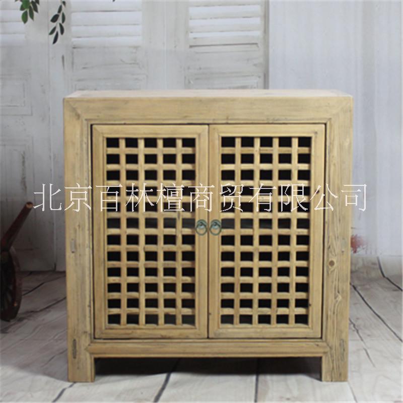 木*格柜子餐邊柜玄關(guān)柜實木家具新古典老松木儲物柜