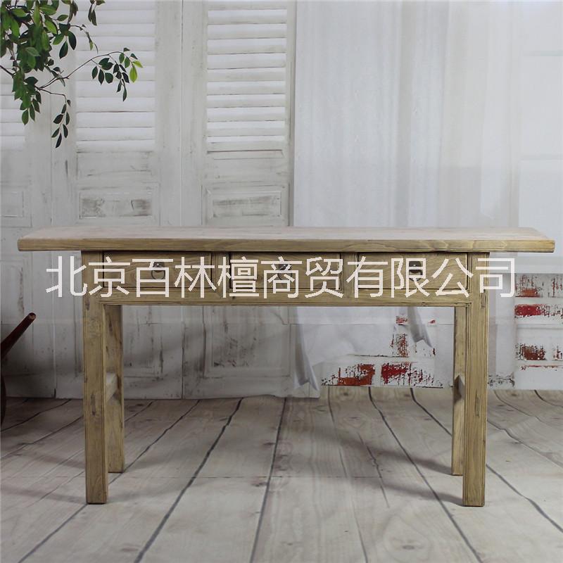 手工全實(shí)木玄關(guān)臺(tái) 古樸老松木家具 三屜桌子玄關(guān)桌中式餐邊桌原木 廠家直銷手工制作可定做