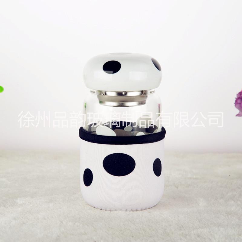 產(chǎn)地貨源新款創(chuàng)意蘑菇杯廣告隔熱皮套泡茶玻璃水杯定制logo