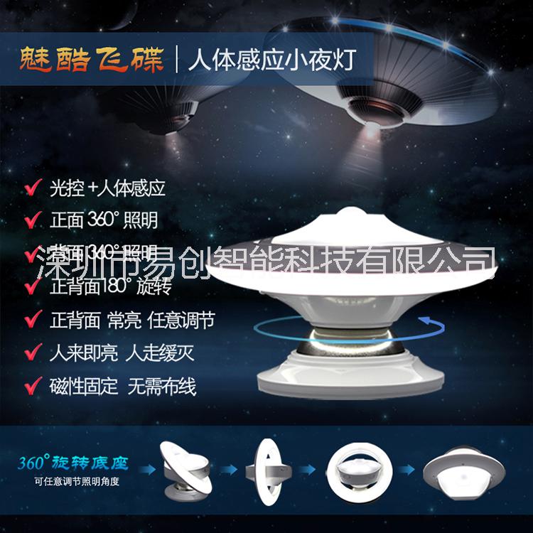 新款飛碟LED紅外線人體感應燈360度旋轉智能創(chuàng)意小夜燈樓道燈壁燈