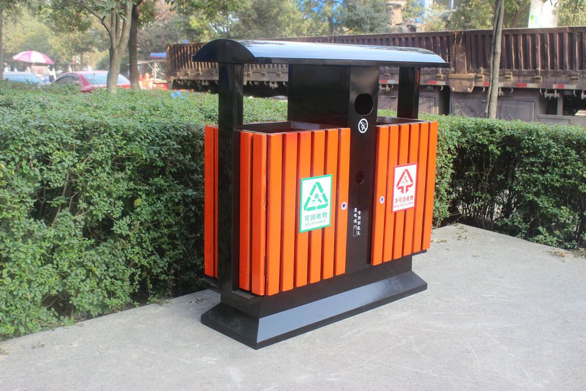 綿陽梓潼江油場鎮(zhèn)街道小區(qū)學(xué)校景區(qū)公園垃圾桶 戶外鋼木分類果皮箱