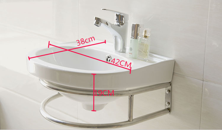 陶瓷洗手臉面盆迷你臺上盆壁掛式帶面布不銹鋼支架半圓形簡約 陶瓷面盆 陶瓷支架面盆