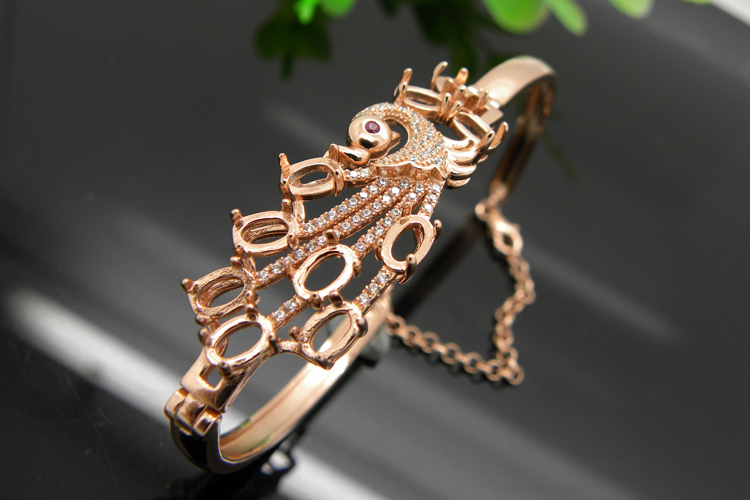 新款鳳凰手鏈鑲嵌款手鏈托 翡翠手鐲動(dòng)物款顯氣質(zhì)女戒手飾銀飾定做