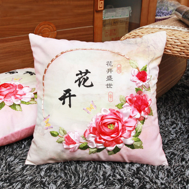 記憶枕 十字繡抱枕 富貴花開系列 十字繡抱枕 田園 富貴花開系列