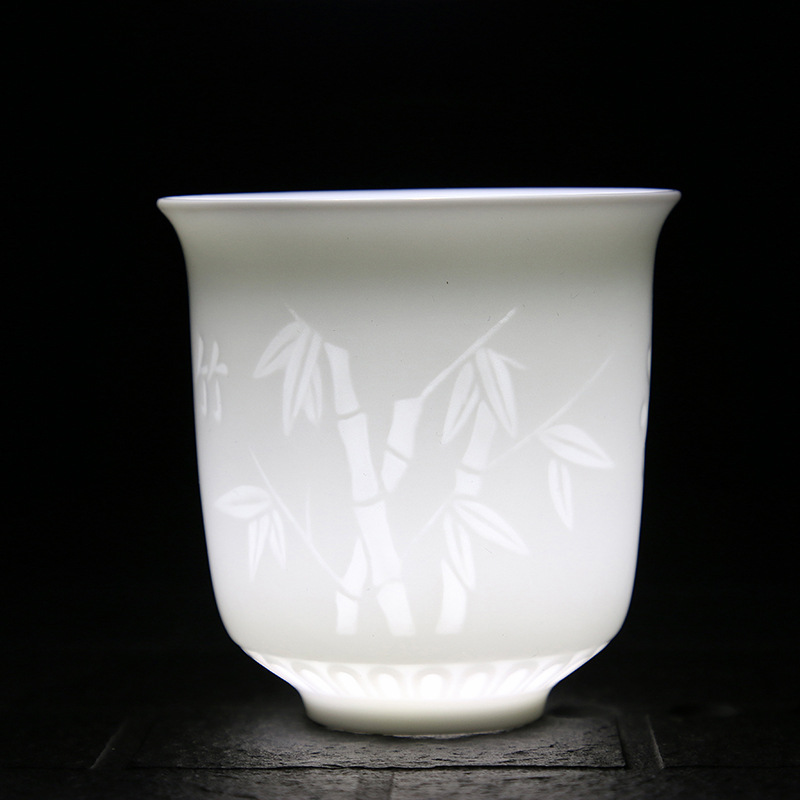 功夫茶杯 單杯 薄胎陶瓷  主人浮雕茶杯 梅蘭竹菊 陶瓷品茗杯