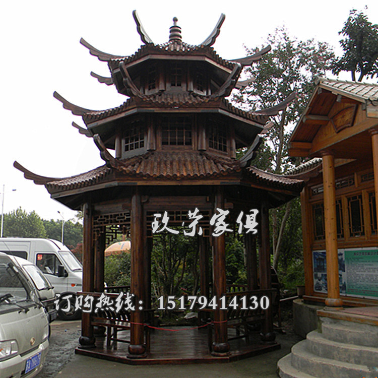 古建涼亭 防腐木雙層六角涼亭