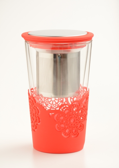 雙層玻璃杯 帶硅膠杯套不銹鋼茶漏