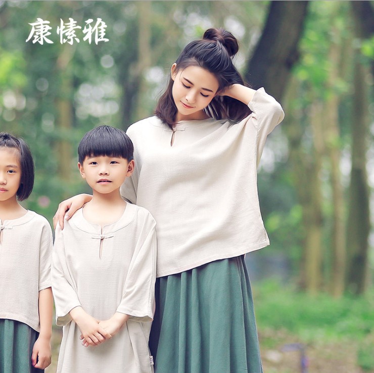 佛山瑜伽服廠家 供應(yīng)親子棉麻瑜伽服套裝禪修打坐衣服太極服套裝K1629