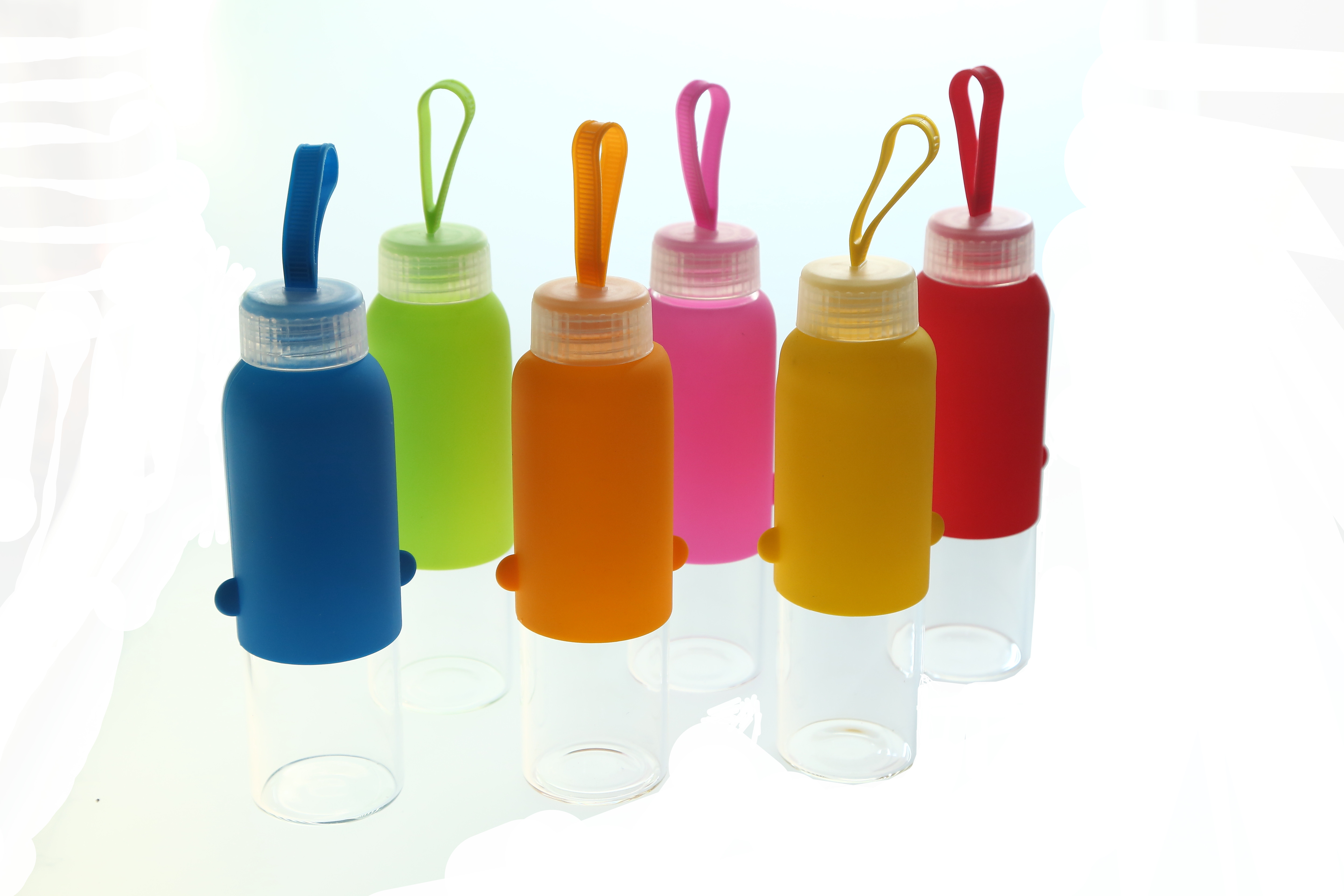 雙耳硅膠套玻璃水壺戶外便攜水壺