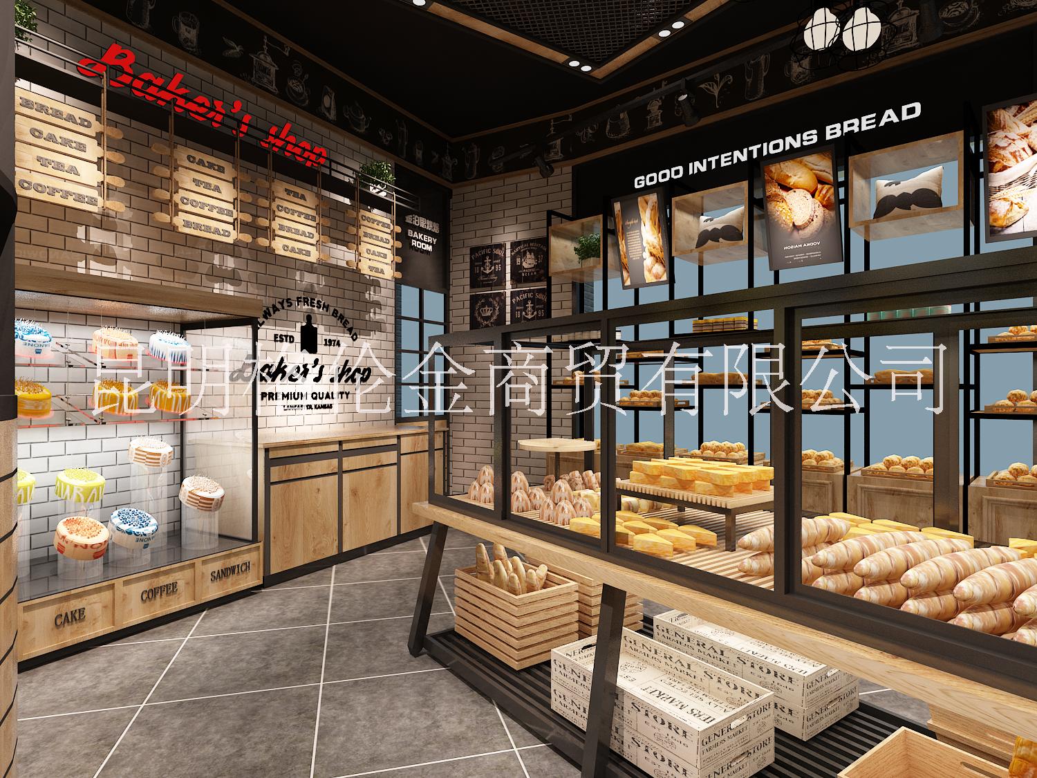 云南面包店設(shè)計裝飾，面包店裝飾柜，面包店展示柜