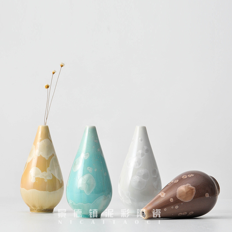 景德鎮(zhèn)陶瓷結(jié)晶花瓶    景德鎮(zhèn)陶瓷家居裝飾手工結(jié)晶釉花瓶水培復(fù)古干花花插花器客廳臺(tái)面擺件