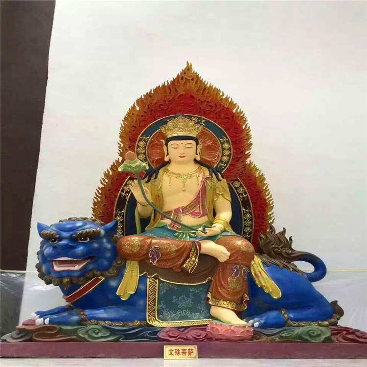 供應(yīng)普賢菩薩與文殊菩薩一套 玻璃鋼帶背光佛像雕塑 可定制