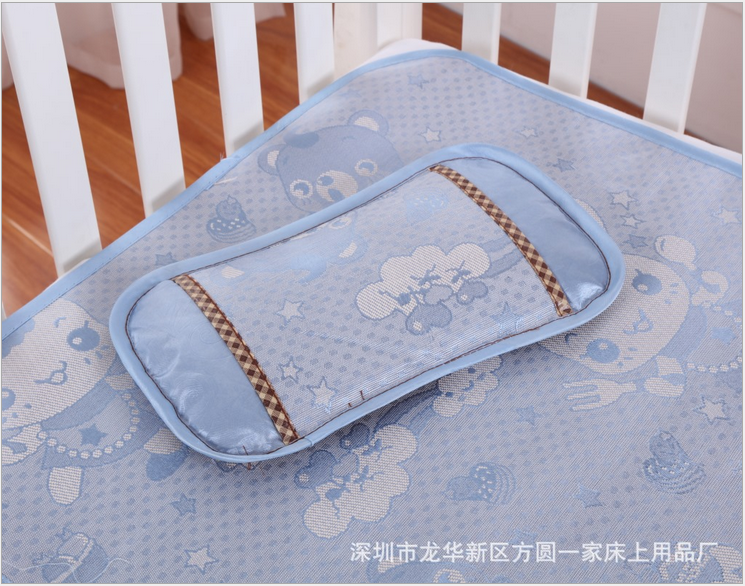 新款冰絲童席兩件套 夏季寶寶兒童涼席二件套幼兒園嬰兒卡通涼席
