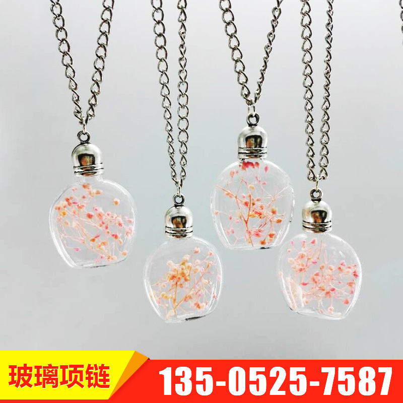 廠家直銷 韓版項(xiàng)鏈 創(chuàng)意漫天星干花系列 玻璃瓶吊墜 可定制