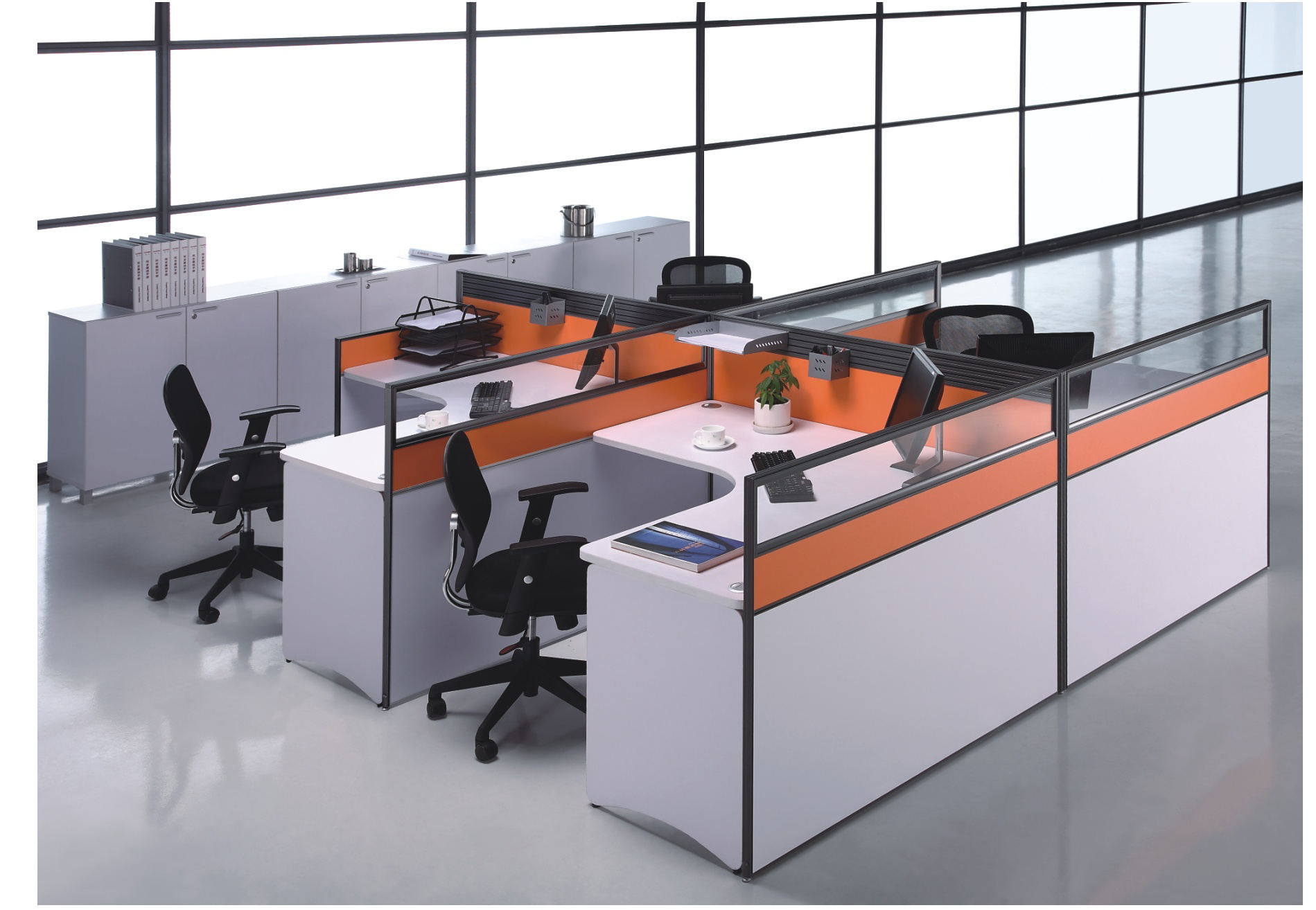 煙臺創(chuàng)客辦公家具現(xiàn)代簡約電腦桌椅屏風職員辦公桌4人位組合員工位