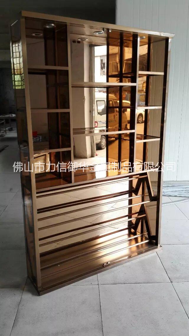 玫瑰金拉絲不銹鋼酒柜,酒店不銹鋼酒架定做,別墅香檳金酒柜加工-力信御華 不銹鋼酒柜定制