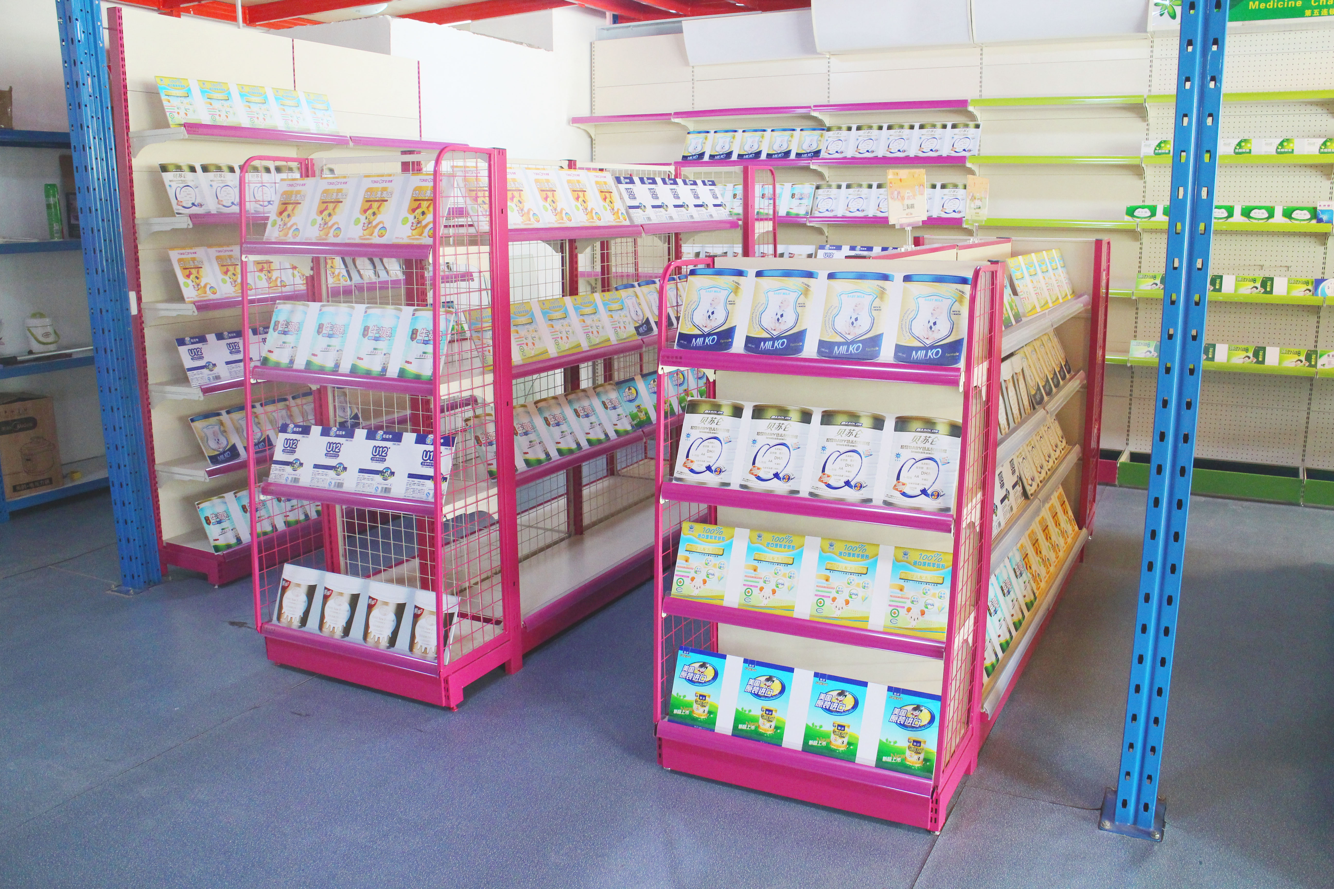 石家莊貨架 超市貨架 母嬰貨架 單面雙面貨架 母嬰店貨架