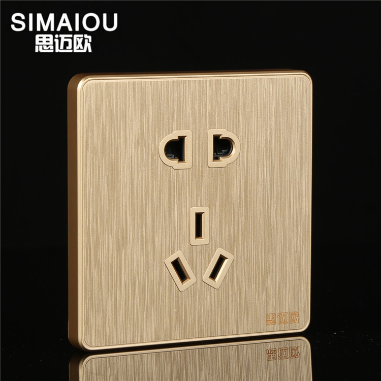 思邁歐大板C9拉絲金系列五孔插座防火阻燃PC面板墻壁開關(guān)插座