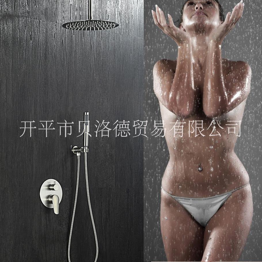 綺美斯出口圓形吊頂暗裝入墻式淋浴花灑套裝式二功能 天花出水304不銹鋼 綺美斯不銹鋼圓形吊頂淋浴花灑套裝