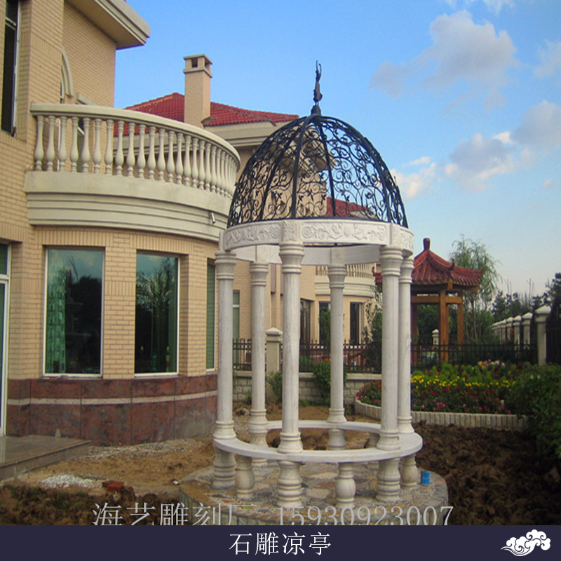 曲陽海藝雕刻廠石雕涼亭加工制作園林景觀大理石石雕涼亭