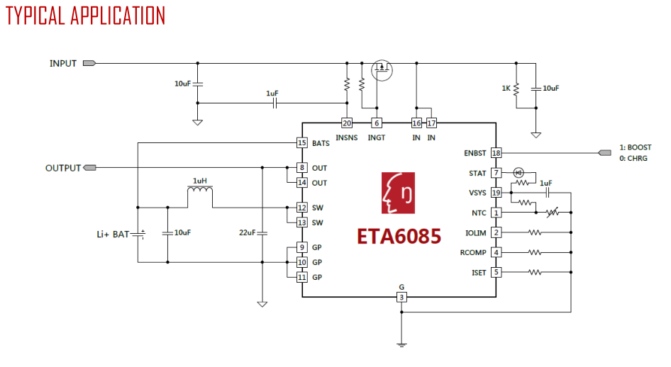 ETA6085.3A進(jìn)2.4A放電，二合一移動(dòng)電源IC