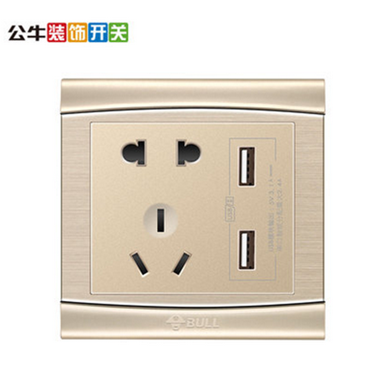 公牛開(kāi)關(guān)插座五孔插座86型墻壁USB面板USB五孔插座金色G19 公牛墻壁USB面板USB五孔插 公牛墻壁USB五孔插座