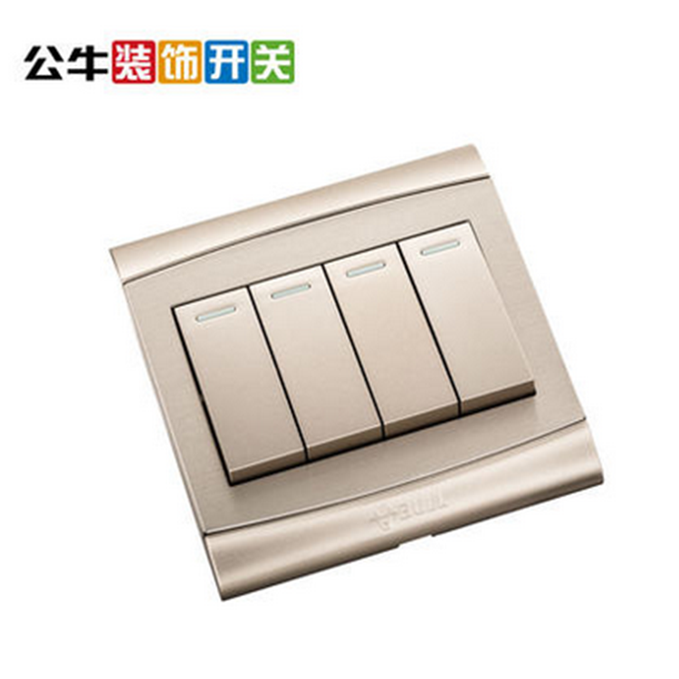 公牛開關插座 四開單控四位單聯(lián)86型墻壁開關面板G19U6香檳金 公牛四位單聯(lián)開關