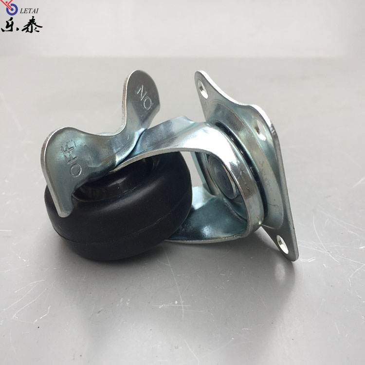 輕型1.5寸平底剎車黑橡膠輪 小型家具靜音黑輪子 40mm小扁輪