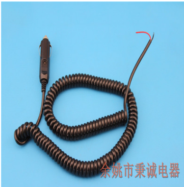 汽車點煙器 美式*螺旋線線 車載帶燈點煙器 亮面PU彈簧線