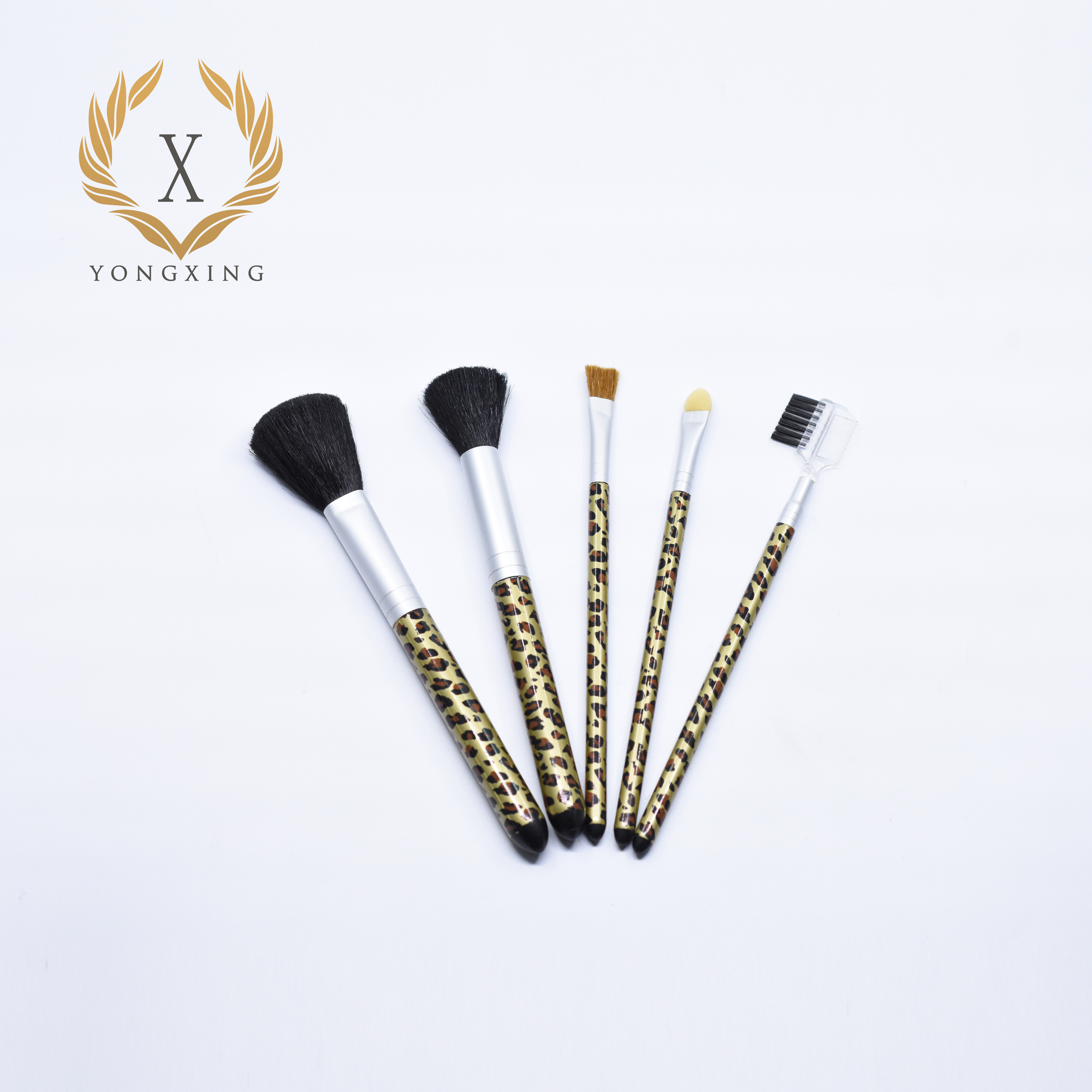 便攜款豹紋化妝刷5支套裝 腮紅高光眼影