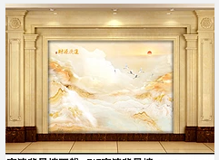 博立可 歐式簡約客廳電視背景墻 仿大理石紋搭配羅馬柱
