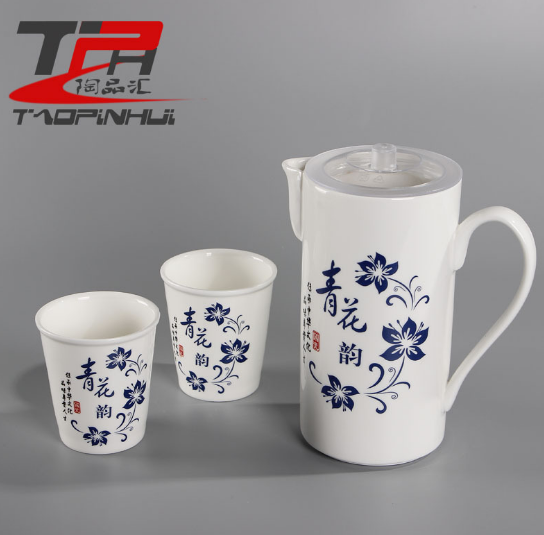 廠家直銷 *骨瓷青花陶瓷冷水壺大容量涼熱水壺水杯具精美套裝 花陶瓷涼熱水壺水杯具