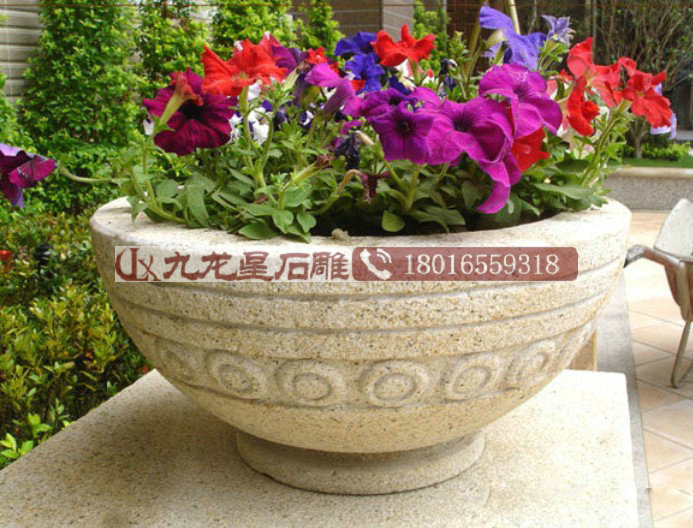 花崗巖石雕花缽批發(fā)價(jià)熱賣中 園林裝飾花盆 精雕細(xì)刻 廠家熱銷