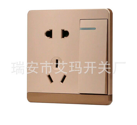西蒙爾墻壁開關(guān)插座86型大板香檳金五孔一開單墻壁插座廠家直銷