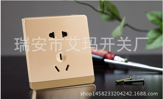 西蒙爾墻壁開關(guān)插座86型大板香檳金五孔一開單墻壁插座廠家直銷
