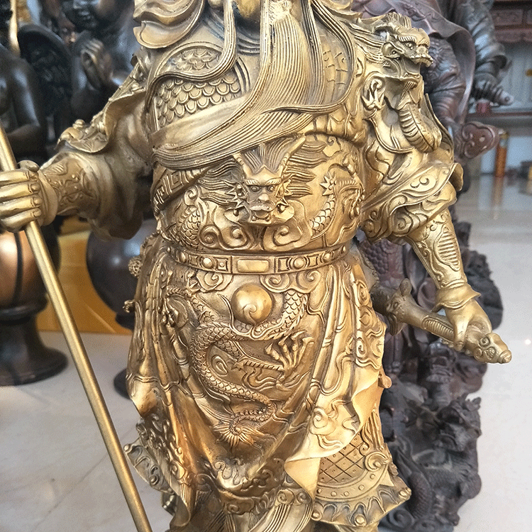 銅像純黃銅精工武財(cái)神九龍關(guān)公提刀插旗1.8米廠家熱銷