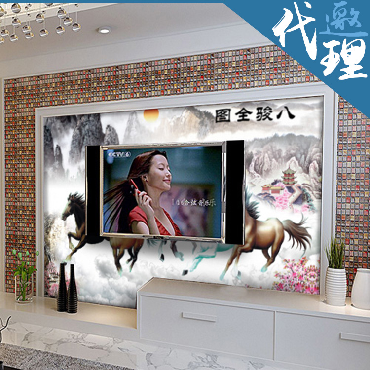 中式山水風(fēng)景建夢背景墻
