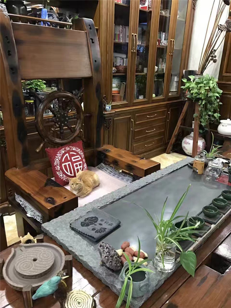老船木茶桌椅組合船木家具實(shí)木茶幾