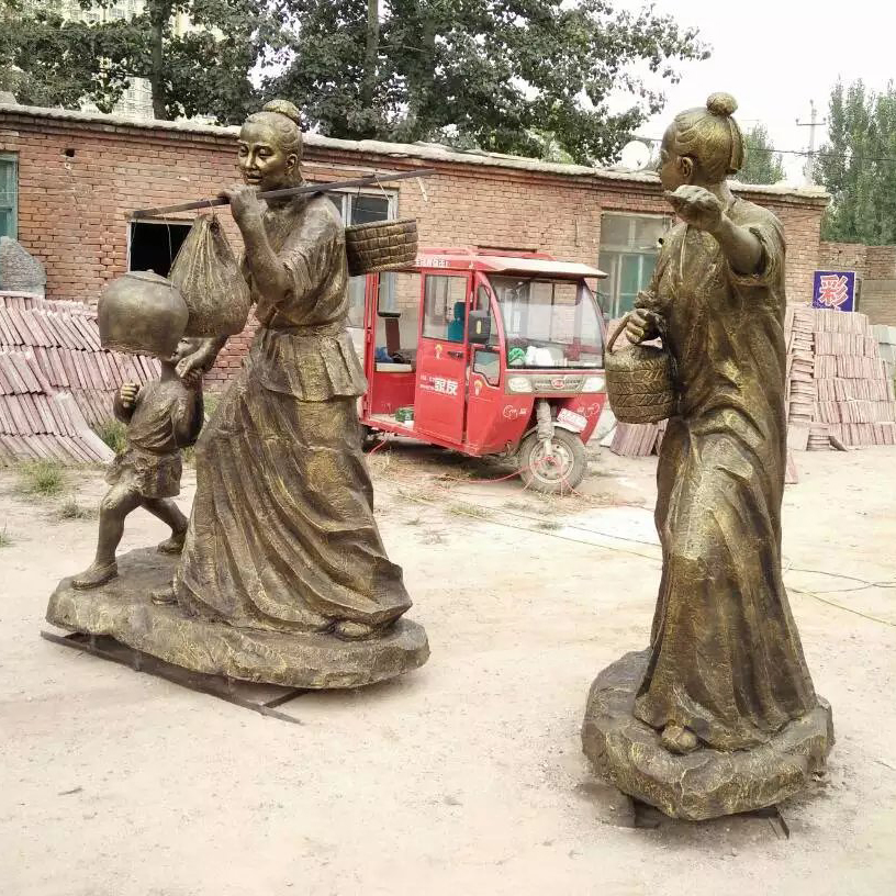 玻璃鋼仿銅田園農耕場景雕塑 一家三口田園農耕場景擺件 田園農耕場景價格 田園農耕場景